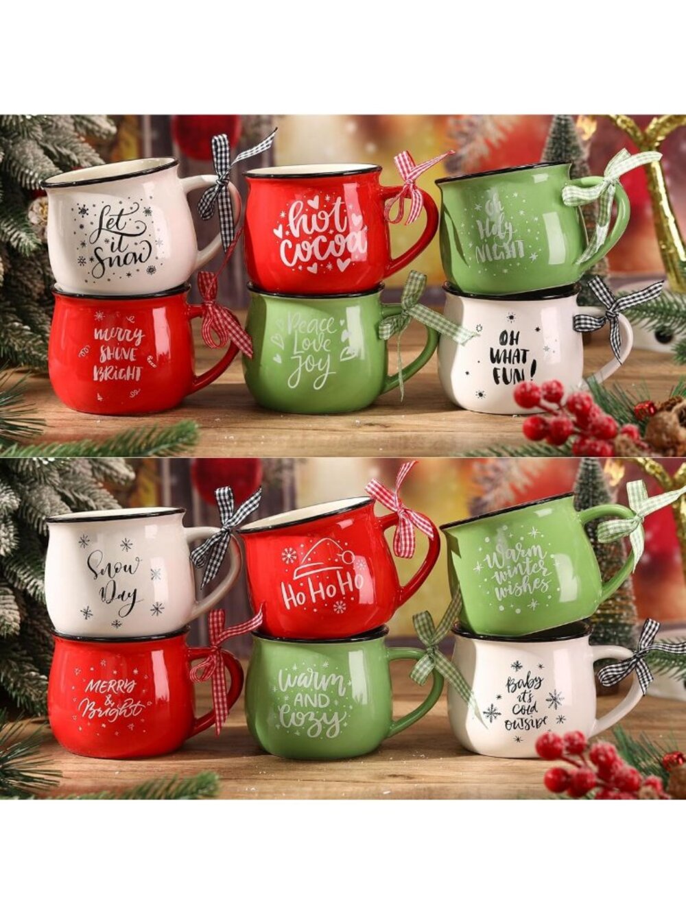 12pcs Christmas Coffee Mugs Set - 12oz Ceramic Holiday Gift for Winter Parties
